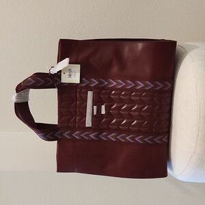 Fossil Women's Carmen Leather Tote Bag Purse Handbag, Wine Quilted NWT